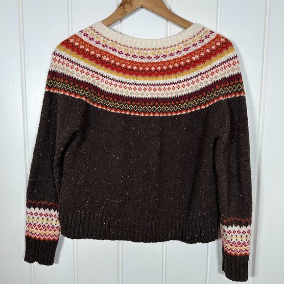 J Jill Cardigan Sweater XS Fair Isle Nordic Thanksgiving Brown Orange See Pics - Picture 2 of 8